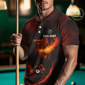 Personalized Flame Dragon 8 Ball Billiard Shirt For Men Custom Red Pool Team Jersey Polo, 1/4 Zip TDM4445