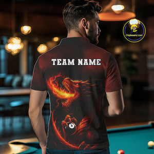 Personalized Flame Dragon 8 Ball Billiard Shirt For Men Custom Red Pool Team Jersey Polo, 1/4 Zip TDM4445