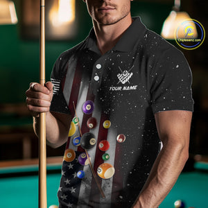 Personalized Patriotic Billiard Jerseys For Men Custom American Flag Grunge Billiard Team Shirt  TDM4454
