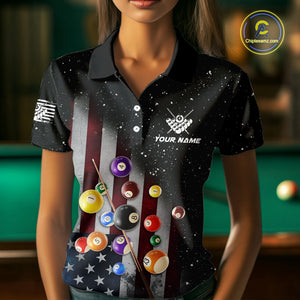 Personalized Patriotic Billiard Jerseys For Women Custom American Flag Grunge Billiard Team Shirt  TDM4454