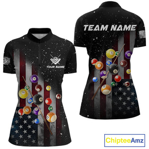 Personalized Patriotic Billiard Jerseys For Women Custom American Flag Grunge Billiard Team Shirt  TDM4454