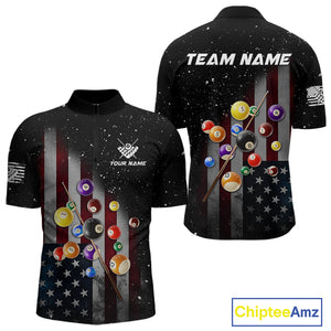 Personalized Patriotic Billiard Jerseys For Men Custom American Flag Grunge Billiard Team Shirt  TDM4454