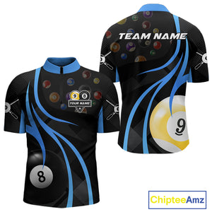 Personalized Billiard 8 Ball & 9 Ball Pool Shirt For Men, Billiard Jersey Team Polo & 1/4 Zip|Blue TDM4456