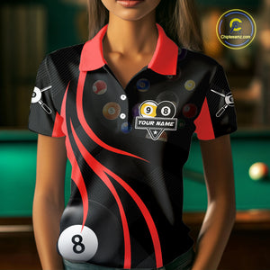 Personalized Billiard 8 Ball & 9 Ball Pool Shirt For Women, Billiard Jersey Team Polo & 1/4 Zip|Red TDM4457