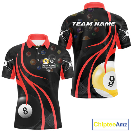 Personalized Billiard 8 Ball & 9 Ball Pool Shirt For Men, Billiard Jersey Team Polo & 1/4 Zip|Red TDM4457