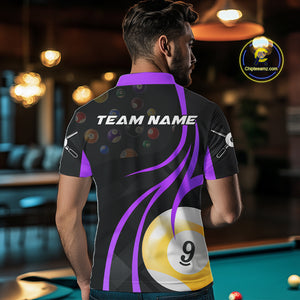 Customized Billiard 8 Ball & 9 Ball Pool Shirt For Men, Billiard Team Jersey Polo & 1/4 Zip|Purple TDM4458