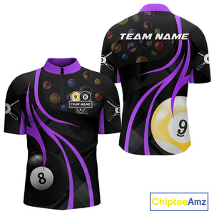 Customized Billiard 8 Ball & 9 Ball Pool Shirt For Men, Billiard Team Jersey Polo & 1/4 Zip|Purple TDM4458
