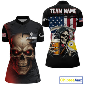 Funny Beer Grim Reaper 9 Ball Pool Billiard Shirt For Women Custom US Flag Billiard Team Jerseys TDM4279