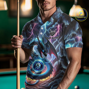 Personalized Blue Purple Thunder Lightning Dragon Billiard Shirt For Men, 8 Ball Pool Team Jersey TDM4483