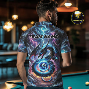 Personalized Blue Purple Thunder Lightning Dragon Billiard Shirt For Men, 8 Ball Pool Team Jersey TDM4483