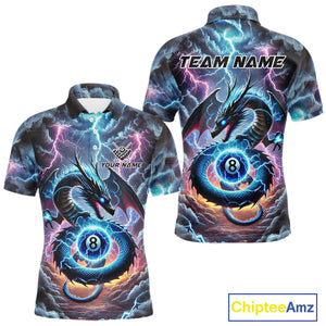 Personalized Blue Purple Thunder Lightning Dragon Billiard Shirt For Men, 8 Ball Pool Team Jersey TDM4483