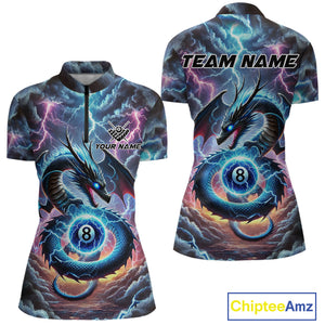 Personalized Blue Purple Thunder Lightning Dragon Billiard Shirt For Women, 8 Ball Pool Team Jersey TDM4483