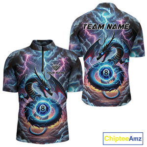 Personalized Blue Purple Thunder Lightning Dragon Billiard Shirt For Men, 8 Ball Pool Team Jersey TDM4483