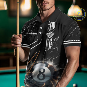 Personalized Thunder Lighting 8 Ball Shirt For Men, White Black Billiard Team Shirts, Pool Jerseys TDM4110