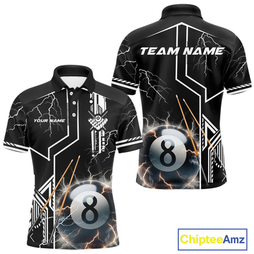 Personalized Thunder Lighting 8 Ball Shirt For Men, White Black Billiard Team Shirts, Pool Jerseys TDM4110