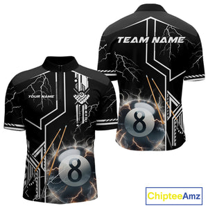 Personalized Thunder Lighting 8 Ball Shirt For Men, White Black Billiard Team Shirts, Pool Jerseys TDM4110
