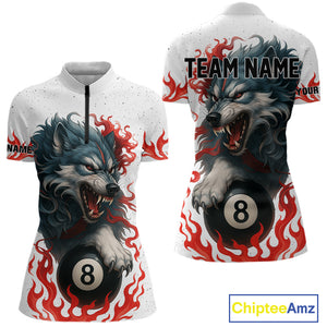 Personalized Wolf Flaming 8 Ball Billiard Shirts For Women Custom Billiard Pool Team Jersey |Red TDM4111