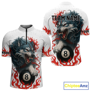 Personalized Wolf Flaming 8 Ball Billiard Shirts For Men Custom Billiard Pool Team Jersey |Red TDM4111