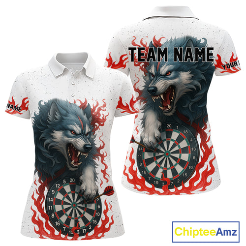 Personalized Wolf Flaming Dart Shirts For Women Custom Darts Jerseys Team Polo & Quarter Zip | Red TDM4112