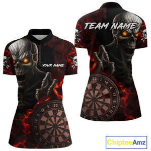 Personalized Skull Darts Polo & Quarter Zip For Women Custom Fire Darts League Team Jersey |Red TDM4718