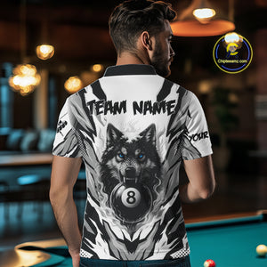 White Black 8 Ball Pool Wolf Billiard Shirts For Men Custom Billiard Jerseys Team Polo & 1/4 Zip TDM4122