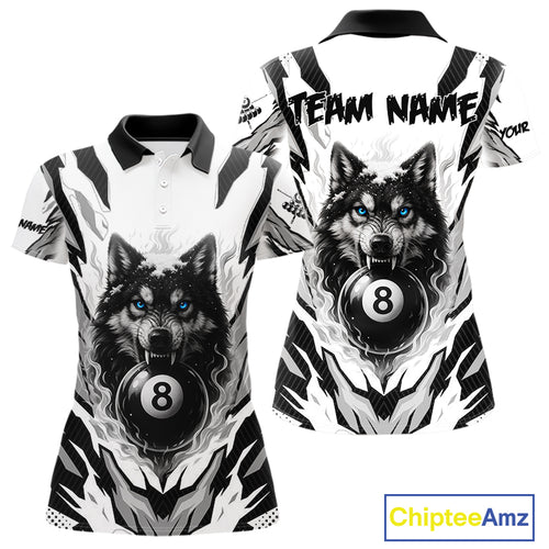White Black 8 Ball Pool Wolf Billiard Shirts For Women Custom Billiard Jerseys Team Polo & 1/4 Zip TDM4122
