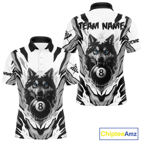 White Black 8 Ball Pool Wolf Billiard Shirts For Men Custom Billiard Jerseys Team Polo & 1/4 Zip TDM4122