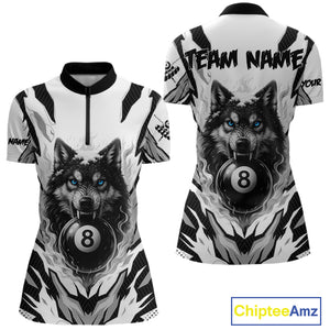 White Black 8 Ball Pool Wolf Billiard Shirts For Women Custom Billiard Jerseys Team Polo & 1/4 Zip TDM4122
