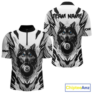 White Black 8 Ball Pool Wolf Billiard Shirts For Men Custom Billiard Jerseys Team Polo & 1/4 Zip TDM4122