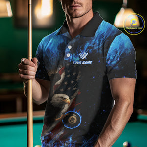 Blue Flaming American Flag Eagle Billiard Shirt For Men Custom 8 Ball Pool Jersey Polo & 1/4 Zip TDM4298