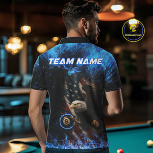 Blue Flaming American Flag Eagle Billiard Shirt For Men Custom 8 Ball Pool Jersey Polo & 1/4 Zip TDM4298