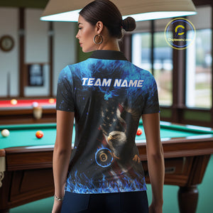 Blue Flaming American Flag Eagle Billiard Shirt For Women Custom 8 Ball Pool Jersey Polo & 1/4 Zip TDM4298