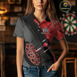 Grunge Red Black Dartboard Light Women Darts Polo & 1/4 Zip Custom Dart Shirt For Team Dart Jersey TDM4125