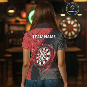 Grunge Red Black Dartboard Light Women Darts Polo & 1/4 Zip Custom Dart Shirt For Team Dart Jersey TDM4125