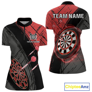 Grunge Red Black Dartboard Light Women Darts Polo & 1/4 Zip Custom Dart Shirt For Team Dart Jersey TDM4125