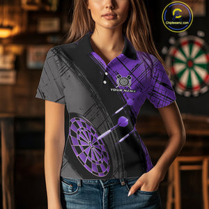 Grunge Purple Black Dartboard Light Women Dart Polo & 1/4 Zip Custom Dart Shirt For Team Dart Jersey TDM4126