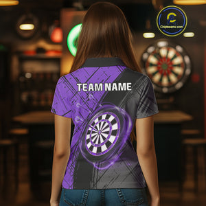 Grunge Purple Black Dartboard Light Women Dart Polo & 1/4 Zip Custom Dart Shirt For Team Dart Jersey TDM4126