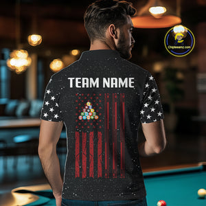 Grunge USA Flag Billiard Jerseys For Men Custom Patriotic Billiard Polo & Quarter Zip Team Shirt TDM4130