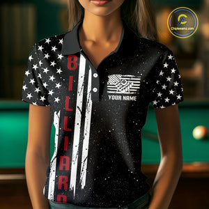 Grunge USA Flag Billiard Jerseys For Women Custom Patriotic Billiard Polo & Quarter Zip Team Shirt TDM4130