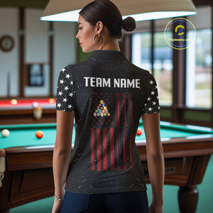 Grunge USA Flag Billiard Jerseys For Women Custom Patriotic Billiard Polo & Quarter Zip Team Shirt TDM4130