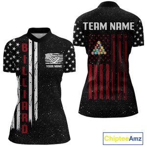 Grunge USA Flag Billiard Jerseys For Women Custom Patriotic Billiard Polo & Quarter Zip Team Shirt TDM4130