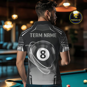 Black And Grey 8 Ball Pool Lights Billiard Polo & 1/4 Zip For Men Custom 3D Billiard Team Jerseys TDM4132
