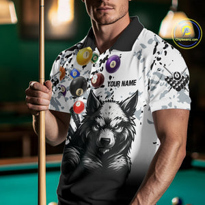 Personalized Grunge White Black Funny Wolf Billiard Shirt For Men Custom Pool Balls Team Jersey TDM4495