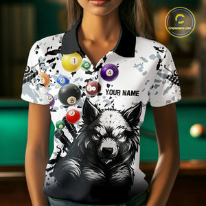 Personalized Grunge White Black Funny Wolf Billiard Shirt For Women Custom Pool Balls Team Jersey TDM4495