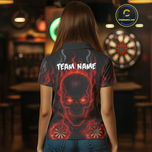 Flaming Skull Darts Shirt For Women Custom Red Darts Jerseys Team Polo & Quarter Zip, Darts Gifts TDM4135