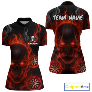 Flaming Skull Darts Shirt For Women Custom Red Darts Jerseys Team Polo & Quarter Zip, Darts Gifts TDM4135