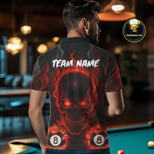 Red Flaming Skull 8 Ball Billiard Shirt For Men Custom Pool Jerseys Team Polo & Quarter Zip TDM4136