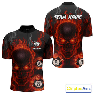 Red Flaming Skull 8 Ball Billiard Shirt For Men Custom Pool Jerseys Team Polo & Quarter Zip TDM4136