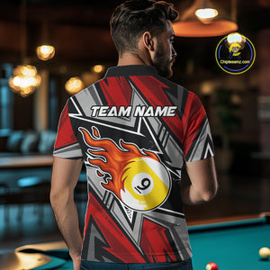 Personalized Men's Billiard Shirts, Flame 8&9 Ball Custom Red Zig-Zag Billiard Team Jerseys TDM4137