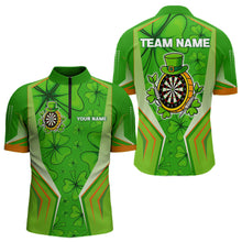 Load image into Gallery viewer, Green Luckiest Shamrock Men's Darts Shirt Custom St Patrick Day Darts Jersey Team Polo &amp; 1/4 Zip TDM4745
